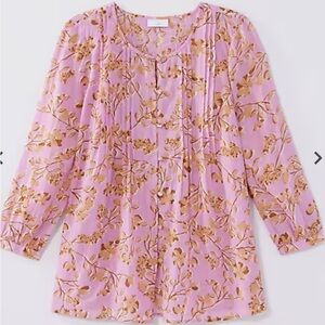 J Jill Printed A-Line Pintucked Top